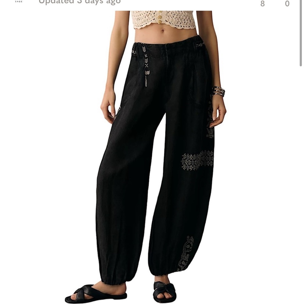 Anthropologie Grey Embroidered Parachute Pants